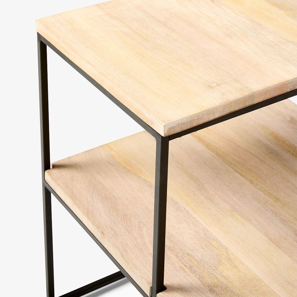 Streamline Tiered Side Table Whitewashed Mango Wood/Antique Bronze